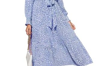 PRETTYGARDEN Women’s Floral Boho Dress Fall Long Sleeve Wrap V Neck Ruffle Flowy