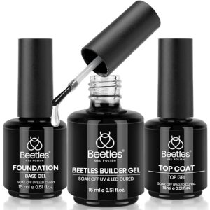 Beetles 3Pcs 15ml Builder Nail Gel with No Wipe Top Coat Gel Nail Polish and Bas