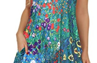 Summer T-Shirt Dress for Women Sleeveless Beach Bohemian Floral Sundress Tunic S
