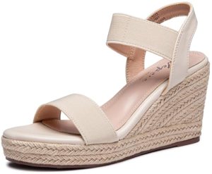 Vepose Women’s Nude Wedge Sandals Platform Espadrilles Open Toe Ankle Strap Comf