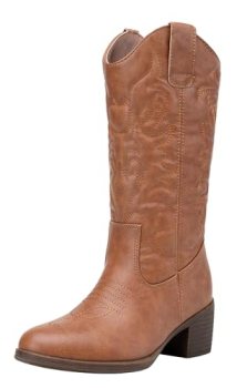 Vepose Women’s Cowboy Boots Western Cowgirl Round Toe Mid Calf Boots
