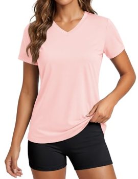 MAGCOMSEN Womens Short Sleeve Tops V Neck Workout Running Shirts Quick Dry Sun P