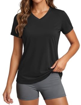 MAGCOMSEN Shirts for Women V Neck Workout Tops Running Dry Fit Sun Protection Sh