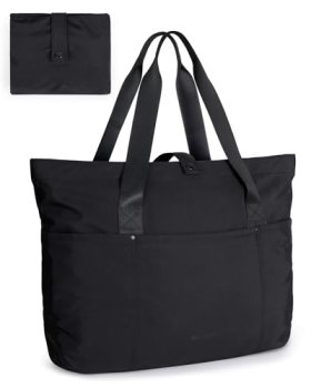 BAGSMART Tote Bag for Women, Foldable Tote Bag With Zipper Travel Large Shoulder
