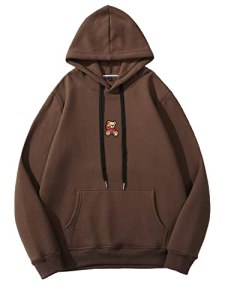 SHENHE Men’s Bear Embroidery Long Sleeve Thermal Hooded Sweatshirt Hoodie Tops C