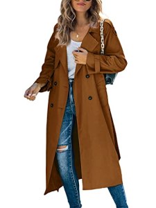 Makkrom Women’s Double Breasted Long Trench Coat Classic Lapel Slim Windproof Ov