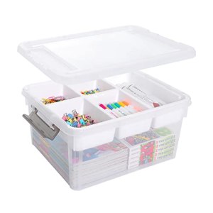 Citylife 17 QT Plastic Storage Box with Removable Tray Craft Organizers and Stor