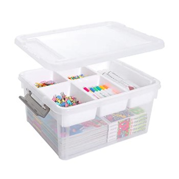 Citylife 17 QT Plastic Storage Box with Removable Tray Craft Organizers and Stor