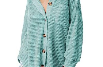 Dokotoo Womens Vintage Solid Color Button Down Shirts Long Sleeve Button Up Pock