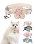 Breakaway Cat Collar with Soft Plush Material and Hand-Knitted Flower