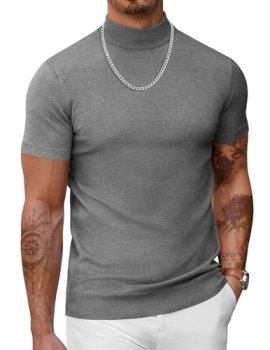 COOFANDY Mens Mock Turtleneck Sweater Short Sleeve Casual Dress Sweater Shirt Sl