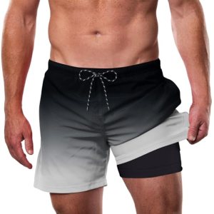 Cozople Mens Swim Trunks with Compression Liner Gradient 2 in 1 Swimming Short Q