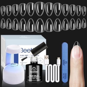 Beetles Gel Nail Kit, Short Almond Nail Tips Easy Extension Set 240 Pcs Pre Shap