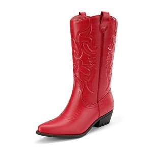 DREAM PAIRS Women’s Cowboy Boots Pull On Cowgirl Boots Mid Calf Western Boots