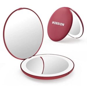 WOBSION Travel Compact Mirror,Portable 1x/10x LED Makeup Mirror with Magnificati