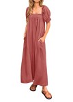 KIRUNDO Women 2026 Summer Maxi Dress Casual Loose Puff Sleeve Square Neck Matern