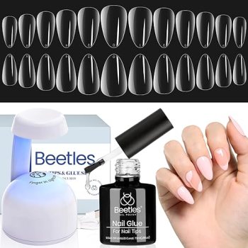 Beetles Gel Nail Kit Almond-500Pcs Gel Nails Tip Easy Extension Set Short Almond