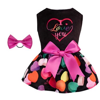 CuteBone I Love U Dress Velvet for Small Dogs Girl Puppy Dresses Black Dog Cloth