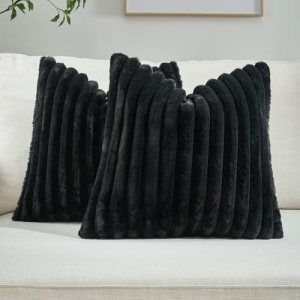 FUTEI Pack of 2 Fluffy Faux Fur Throw Pillow Covers 18×18 Inch Elegant Striped T