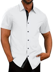 JMIERR Men’s Dress Shirts Slim Fit Wrinkle-Free Short Sleeve Casual Muscle Butto