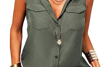 Veatzaer Women’s Sleeveless Button Down Shirts Casual Lapel Tank Tops Office Lad