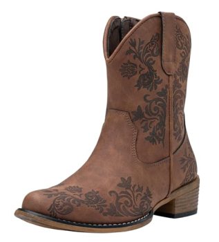Jeossy Women’s Cowboy Boots, Brown Cowgirl Ankle Western Booties with Square Toe