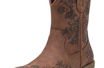 Jeossy Women’s Cowboy Boots, Brown Cowgirl Ankle Western Booties with Square Toe