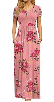 DB MOON Womens Casual Maxi Dresses Short Sleeve Empire Waist Long Dress for Beac