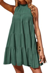 Okiwam Womens Summer Dress 2026 Sleeveless Halter Neck Flowy Mini Sundress Casua