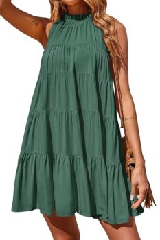 Okiwam Womens Summer Dress 2026 Sleeveless Halter Neck Flowy Mini Sundress Casua