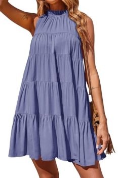Okiwam Womens Summer Dress 2026 Sleeveless Halter Neck Flowy Mini Sundress Casua
