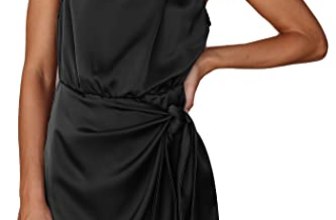 PRETTYGARDEN Women’s Short Formal Satin Dress Summer Sleeveless Mock Neck Tie Wa