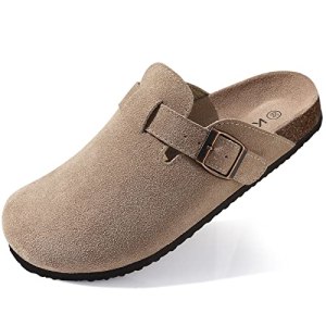 KIDMI Genuine Suede Clogs for Women Cork Footbed Sandals Leather Mules Potato Sh