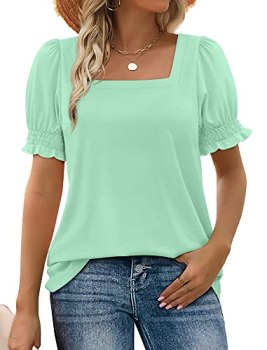WIHOLL Summer Shirts for Women, Casual Short Sleeve Square Neck Tops Loose Fit G