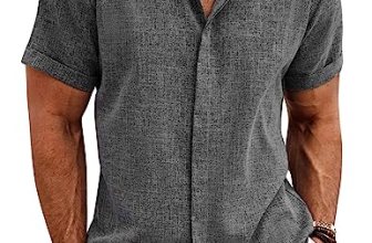COOFANDY Men’s Linen Untucked Button Up Shirt Casual Short Sleeve Slim Fit Summe