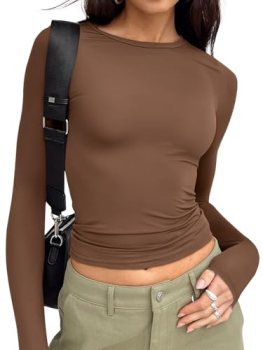 Trendy Queen Womens Long Sleeve T Shirts Fall Fashion 2026 Basic Crop Tops Going