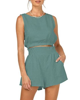 Trendy Queen Womens Summer 2 Piece Outfits Short Sets Matching Sleeveless Tank T