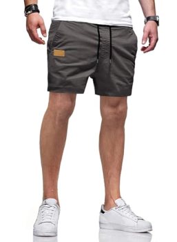JMIERR Mens Shorts Casual – Cotton Drawstring Summer Beach Stretch Twill Chino G