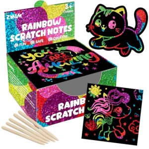 ZMLM 165 Pcs Rainbow Scratch Paper Art Notes – Crafts for Kids Ages 4-8