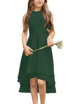 Galawaqe Chiffon Flowy Dresses Flower Girls Asymmetrical with Ruffles Sleveless