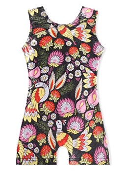 EQSJIU Girls Leotards For Gymnastics Biketard With Shorts Black Albizia Floral S