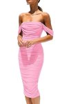 PRETTYGARDEN Summer Wedding Guest Dresses for Women 2026 Off the Shoulder Ruched