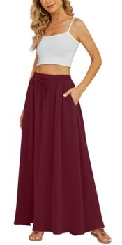 Yincro Women’s Flowy Maxi Skirt Summer Pleated High Waisted Casual Long Skirts w