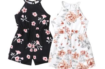 PATPAT Girls Rompers Size 9-10 Black White Floral Print 2 Pack Rompers For Girls