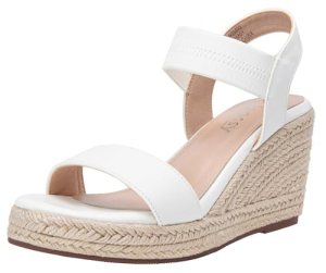 Jeossy Women’s Espadrille Wedge White Leather Sandals Comfortable Platform 3.5 I