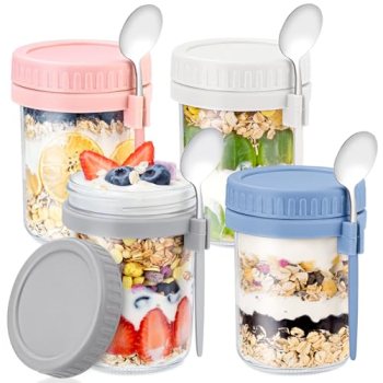 4 Pack Overnight Oats Containers with Lids and Spoons