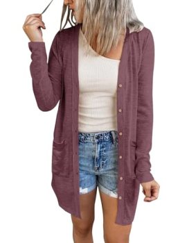 MEROKEETY Women’s Lightweight Cardigan Summer Long Open Front Button Down Trendy