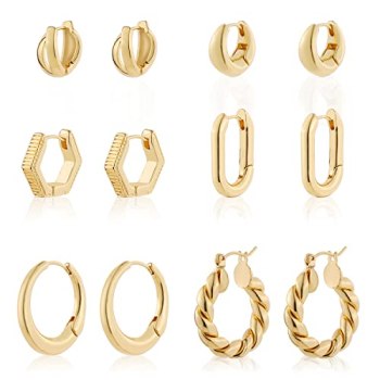 Wgoud 6 Pairs Gold Hoop Earrings Set for Women