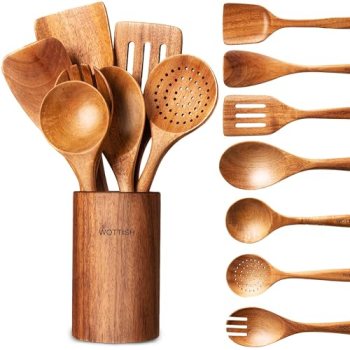 Wooden Spoons for Cooking – 8-Piece Wooden Kitchen Utensil Set made of Natural S