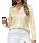 Damipow Satin Silk Button Down Shirt for Women Dress Shirts Long Sleeve Blouses